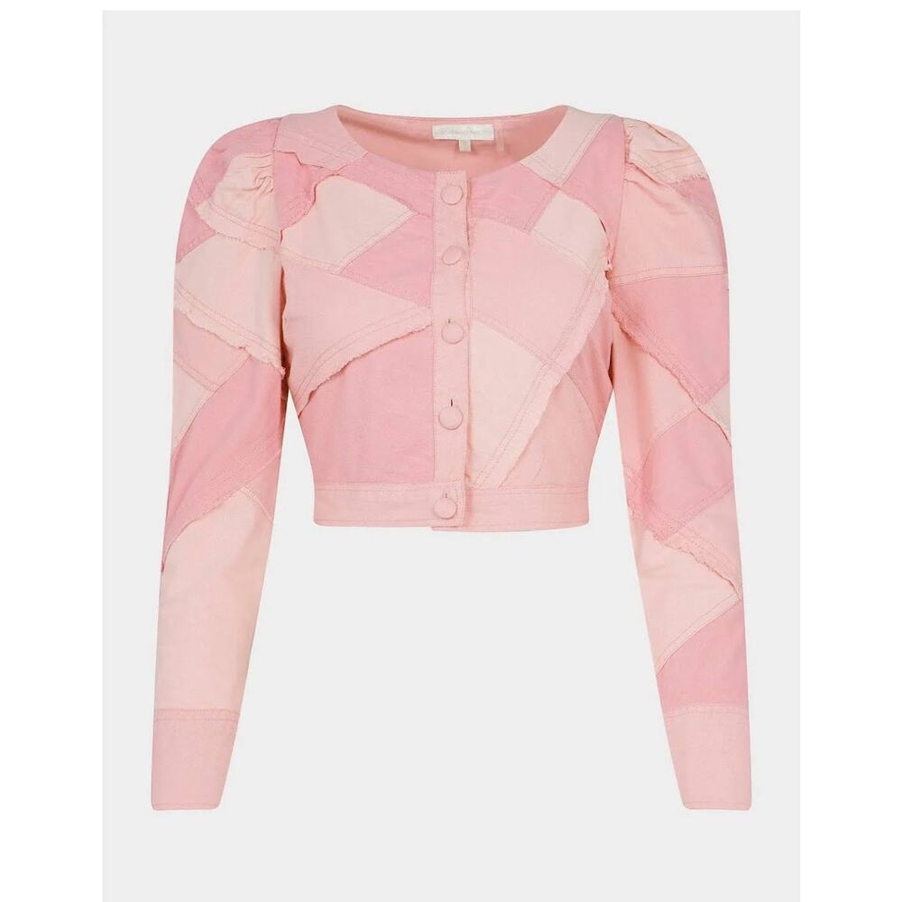 Loveshackfancy Eleora Pink Patchwork Crop Jacket - image 1